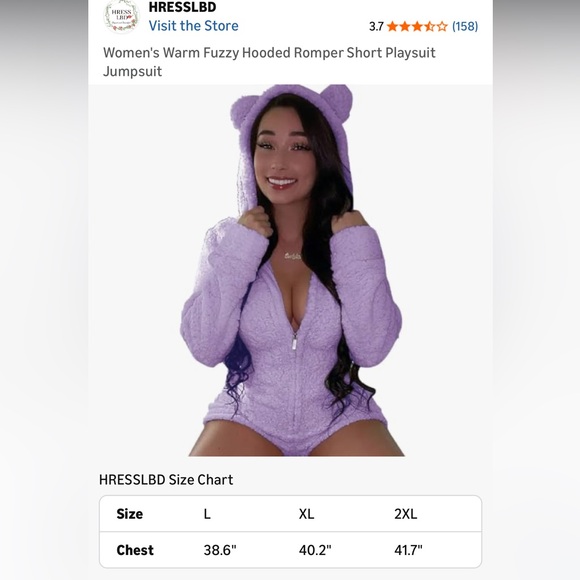 Purple Cozy Zip Up Hooded Long Sleeve Romper with Ears. - Picture 4 of 4